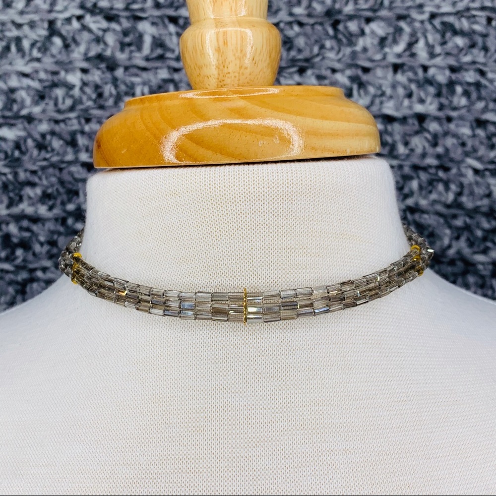 3 String Sliver Beaded Choker Necklace